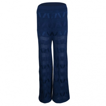 Pre Owned M Missoni Navy Blue Perforated Knit Wide Leg Pants M