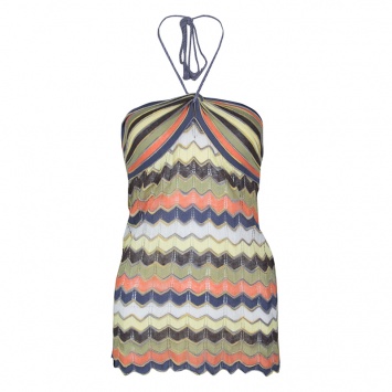 Pre Owned M Missoni Multicolor Patterned Perforated Knit Rope Tie Detail Halter Top S