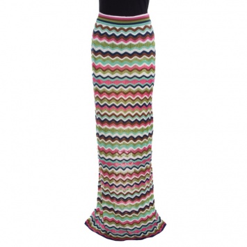Pre Owned M Missoni Multicolor Wave Pattern Perforated Knit Maxi Skirt M