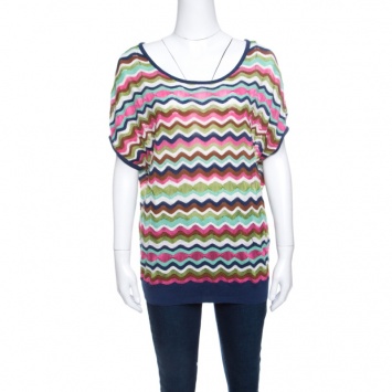 Pre Owned M Missoni Multicolor Wave Pattern Perforated Knit Top M
