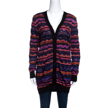 Pre Owned M Missoni Multicolor Wave Pattern Lurex Knit Cardigan L