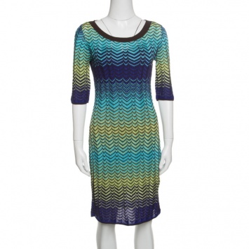 Pre Owned M Missoni Multicolor Wave Pattern Knit Short Sleeves Dress M