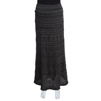 Pre Owned M Missoni Black Lurex Jacquard Knit Patterned Maxi Skirt M