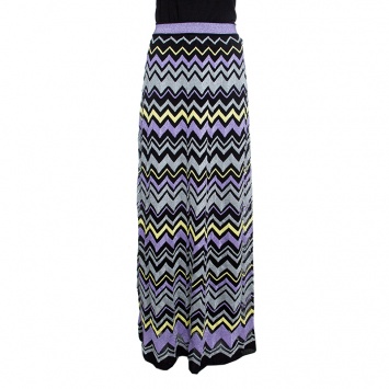 Pre Owned M Missoni Multicolor Chevron Pattern Lurex Knit Maxi Skirt M