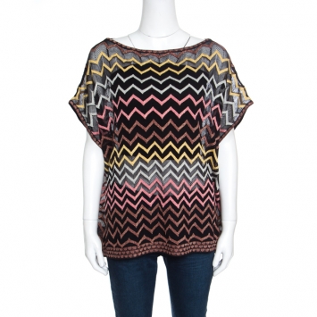 Pre Owned M Missoni Multicolor Chevron Patterned Perforated Oversized Top M