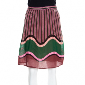 Pre Owned M Missoni Multicolor Stripe and Wave Patterned Knit A Line Skirt S
