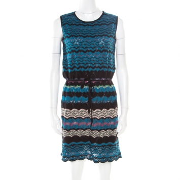 مملوكة مسبقًا M Missoni Multicolor Perforated Patterned Knit Sleeveless Dress M