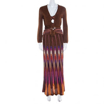 Pre Owned M Missoni Multicolor Lurex Knit Cutout Bodice Detail Dress and Shrug Set S