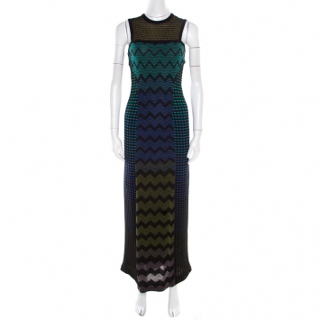 Pre Owned M Missoni Multicolor Patterned Jacquard Knit Sleeveless Maxi Dress S