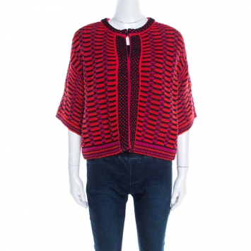Pre Owned M Missoni Multicolor Textured Chunky Knit Cropped Cardigan M