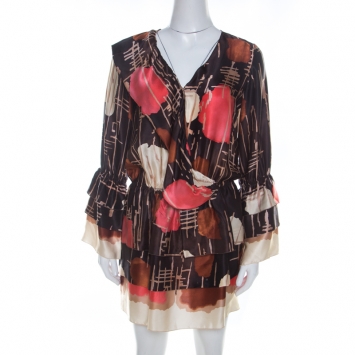 Pre Owned M Missoni Multicolor Abstract Print Silk Drop Waist Tiered Dress S