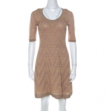 Pre Owned M Missoni Multicolor Geometric Motif Knit Fit and Flare Dress S