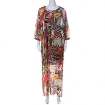 Pre Owned M Missoni Multicolor Printed Cotton Full Sleeve Kaftan Dress M