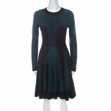 مملوكة مسبقًا M Missoni Green Black and Purple Textured Knit Paneled Skater Dress M 