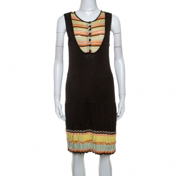 مملوكة مسبقًا M Missoni Dark Brown Rib Knit Sleeveless Short Dress M 