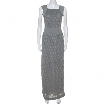 Pre Owned M Missoni Grey Lurex Knit Open Back Long Dress M