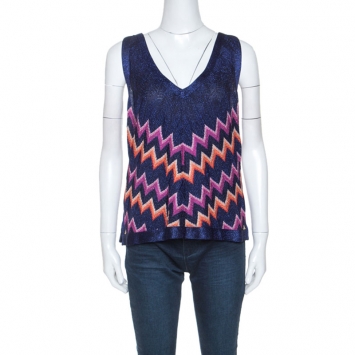 Pre Owned M Missoni Multicolor Chevron Lurex Knit Sleeveless Top L