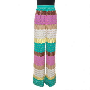 Pre Owned M Missoni Multicolor Lurex Pointelle Knit Wide Leg Pants L