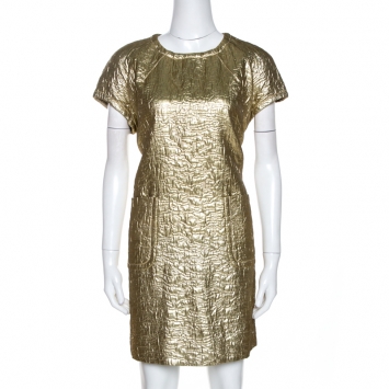 Pre Owned M Missoni Gold Textured Lurex Shift Dress L