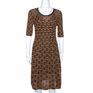 Pre Owned M Missoni Black & Gold Textured Lurex Knit A Line Dress M