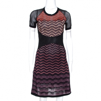 مملوكة مسبقًا M Missoni Multicolor Lurex Textured Knit A Line Dress S