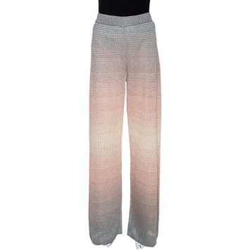 Pre Owned M Missoni Pink & Grey Lurex Knit Ombre Effect Wide Leg Pants M