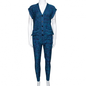 Pre Owned M Missoni Blue Lurex Knit Cap Sleeve Jumpsuit S