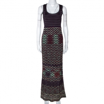 Pre Owned M Missoni Dark Purple Chevron Knit Sleeveless Maxi Dress S