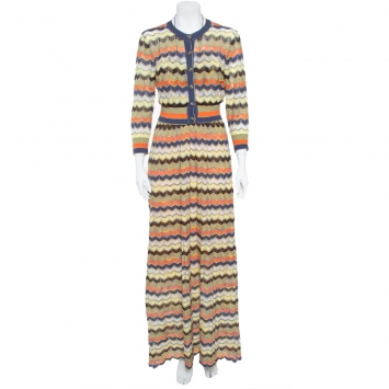 Pre Owned M Missoni Multicolor Pointelle Knit Maxi Tie-Up Dress and Cardigan Set