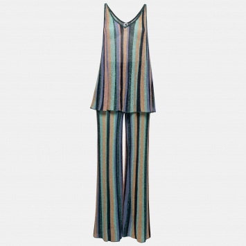 Pre Owned M Missoni Multicolor Striped Lurex Knit Top & Pants Set S  