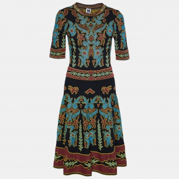 Pre Owned M Missoni Multicolor Intarsia Knit Midi Dress M