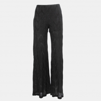 Pre Owned M Missoni Black Lurex Knit Wide Leg Pants S