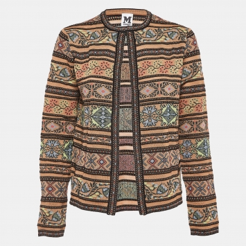 Pre Owned M Missoni Multicolor Floral Intarsia Knit Long Sleeve Cardigan M