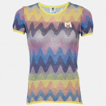 Pre Owned M Missoni Multicolor Chevron Patterned Knit T-Shirt M