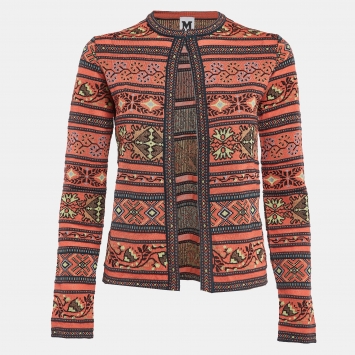 Pre Owned M Missoni Multicolored Patterned Knit Long Sleeve Cardigan S