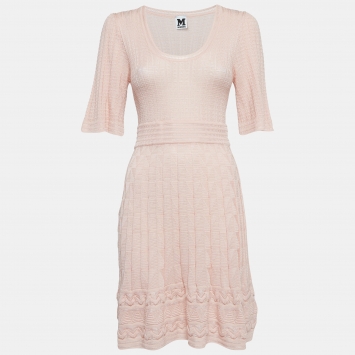 Pre Owned M Missoni Pink Patterned Knit Short Dress S