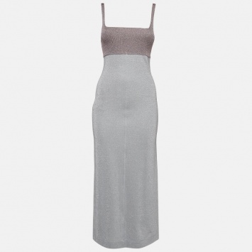Pre Owned M Missoni Grey Lurex Knit Shoulder Strap Midi Dress S