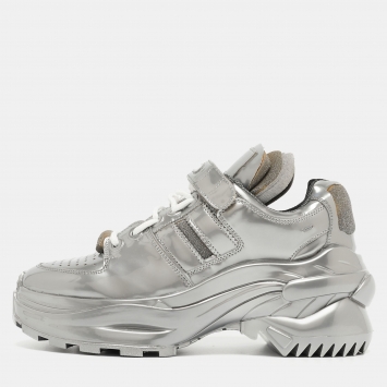 Pre Owned Maison Martin Margiela Silver PVC Lace Up  Sneakers Size 38