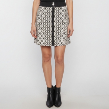 مملوكة مسبقًا Maje White/Black Jacquard Knit Pattern Zip-Up Mini Skirt L