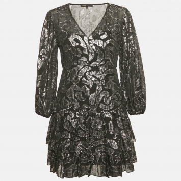 Maje Black Chiffon Metallic Fil coupe Mini Dress S