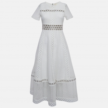 Pre Owned Maje White Lace Midi Dress M