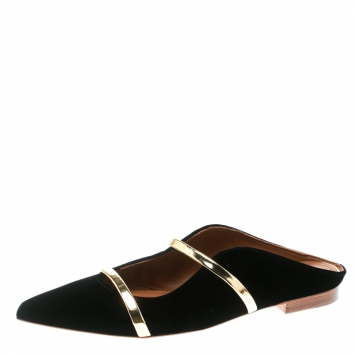 Pre Owned Malone Souliers Black Velvet Maureen Pointed Toe Flats Size 39