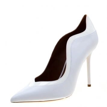 Pre Owned Malone Souliers By Roy Luwolt Optic White Leather Penelope Pointed Toe Pumps Size 40