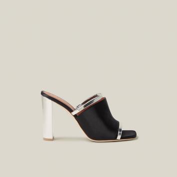 Pre Owned Malone Souliers Black Demi Square-Toe Satin and Leather Mules Size IT 38