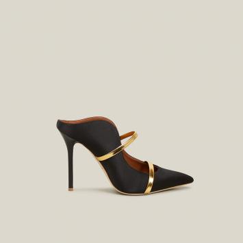 Pre Owned Malone Souliers Black Maureen Satin Mules Size IT 40.5