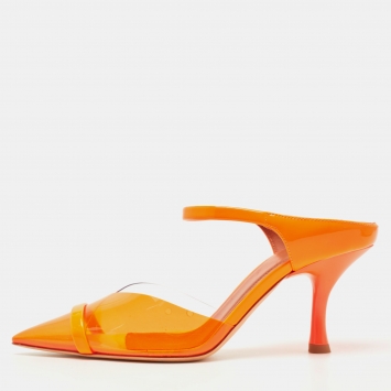 مملوكة مسبقًا Malone Souliers Neon Orange PVC and Patent Leather Iona Mules Size 36