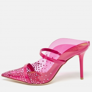 Pre Owned Malone Souliers Pink PVC Crystal Embellished Maureen Mules Size 37