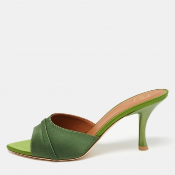 مملوكة مسبقًا Malone Souliers Green Satin Slide Sandals Size 39
