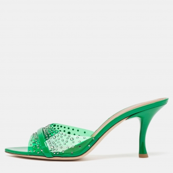 Pre Owned Malone Souliers Green PVC and Patent Leather Embellished Open Toe Slide Sandals Size 40