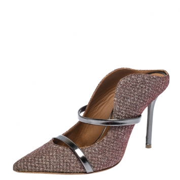 Pre Owned Malone Souliers Metallic Moire Fabric Maureen Pointed Toe Mules Size 37.5